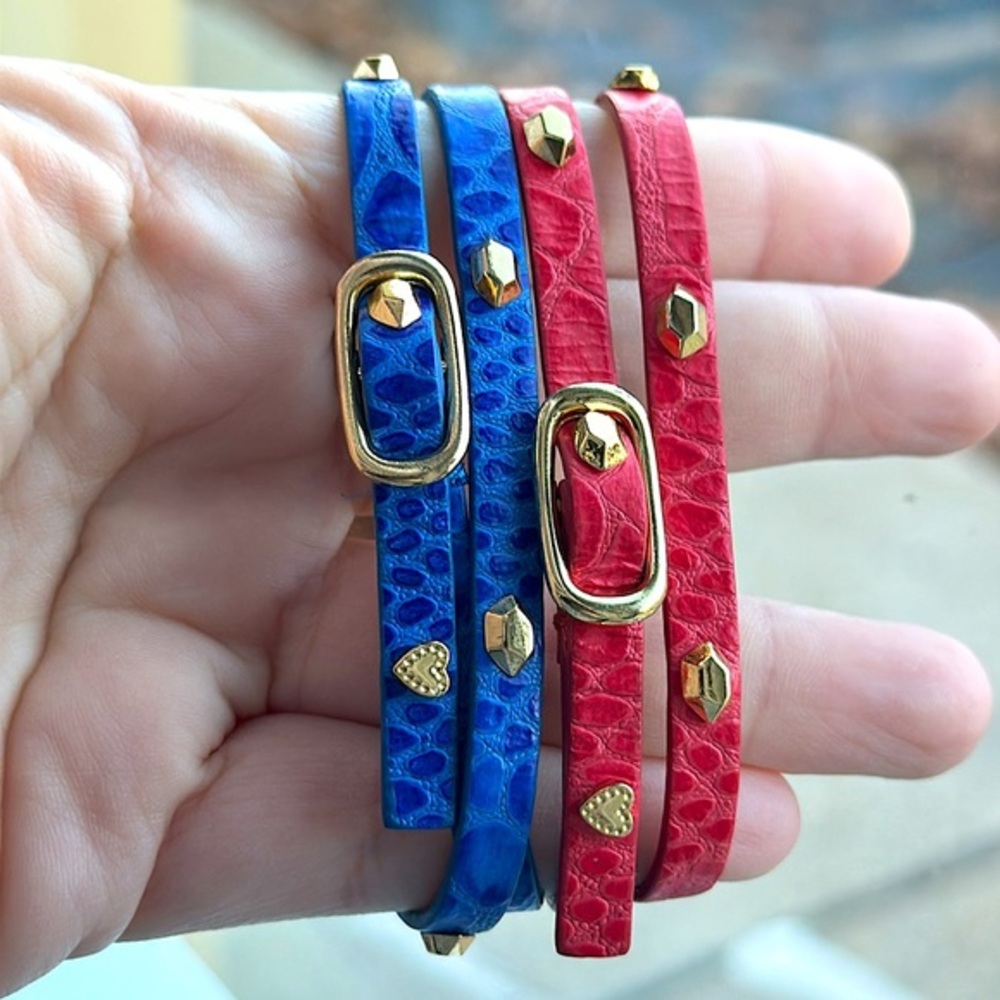Stella & Dot - Red -or- Blue Leather Wrap Bracelets/Choker Adjustable & EUC
